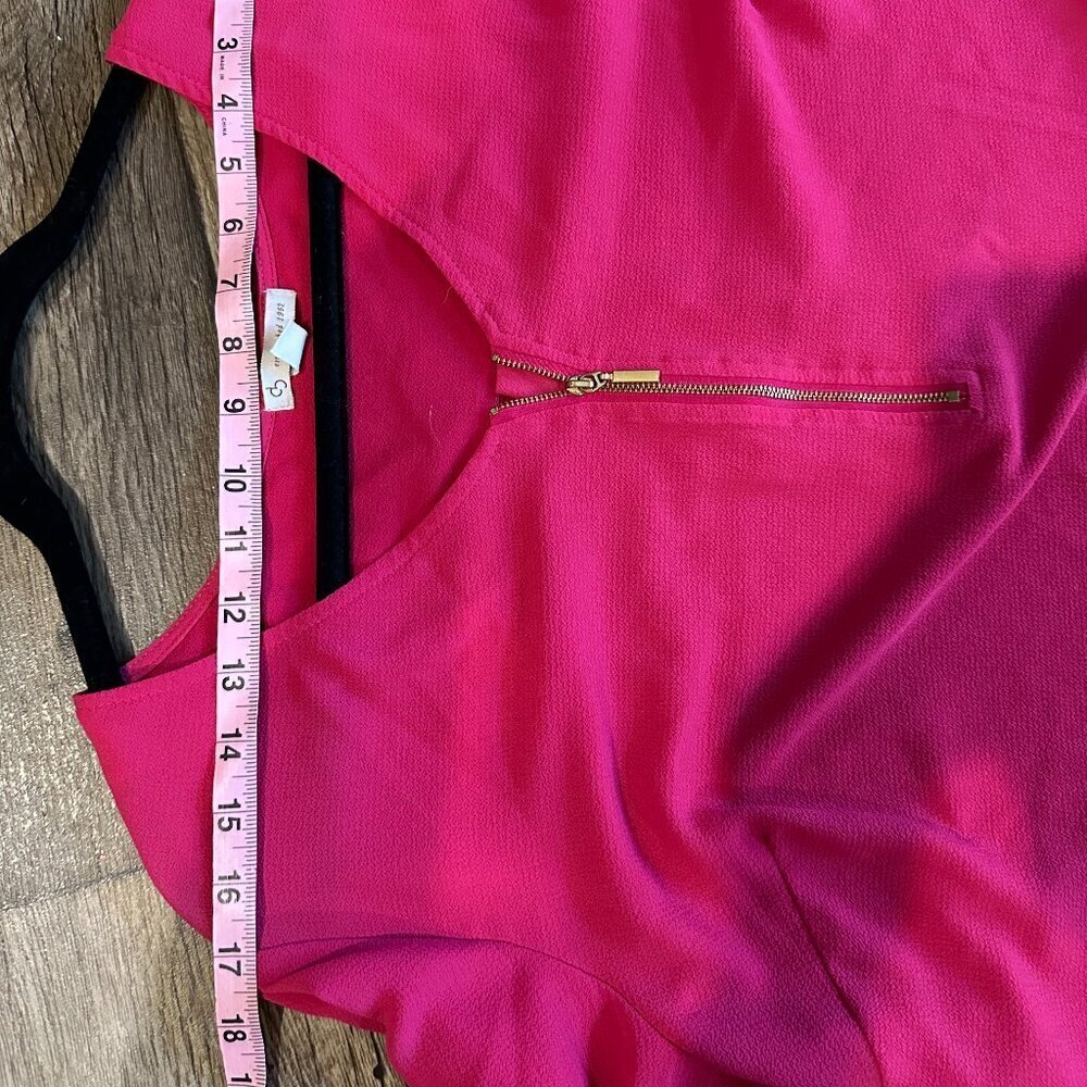 Hot Pink 3/4 Sleeve Women's Blouse Gold Zipper - Picture 8 of 9